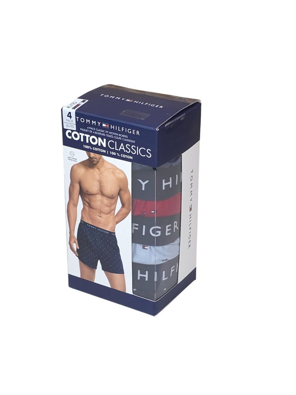 Tommy Hilfiger Mens 4-Pack Cotton Classics Woven Boxers XL Red Navy Blue